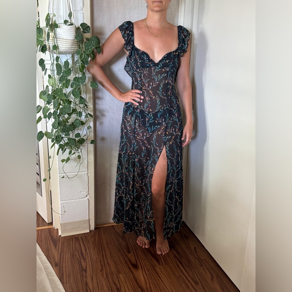 Free People Maxi Dress Black Floral print XS